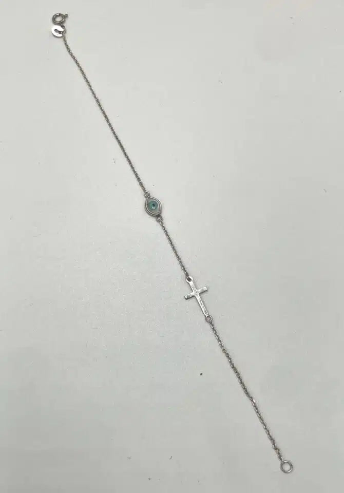 Ασημένιο βραχιόλι 925 με ματάκι και σταυρό